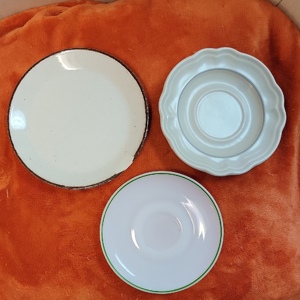 Mismatched Ceramic Saucer Trio